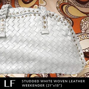 LF Studded White Woven Leather Weekender (21"x13")
